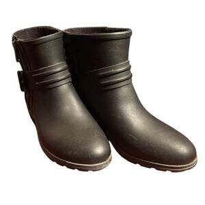 Sperry Top -Sider Black Rain Boots Aerial Beck Motorcycle zip sz 6.5 women's